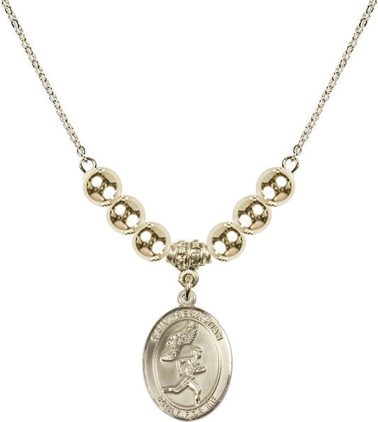 14kt Gold Filled Saint Sebastian /Track&Field-Men Birthstone Necklace with Gold Filled Beads - 8609
