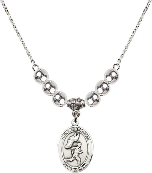 Sterling Silver Saint Sebastian /Track&Field-Men Birthstone Necklace with Sterling Silver Beads - 8609