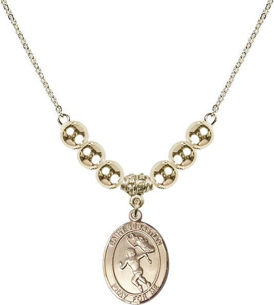 14kt Gold Filled Saint Sebastian /Track&Field-Women Birthstone Necklace with Gold Filled Beads - 8610