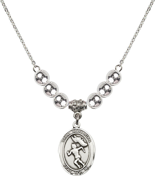 Sterling Silver Saint Sebastian /Track&Field-Women Birthstone Necklace with Sterling Silver Beads - 8610