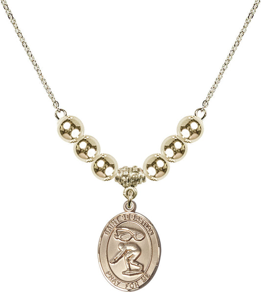 14kt Gold Filled Saint Sebastian/Swimming Birthstone Necklace with Gold Filled Beads - 8611