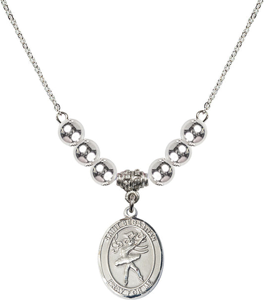 Sterling Silver Saint Sebastian / Dance Birthstone Necklace with Sterling Silver Beads - 8612