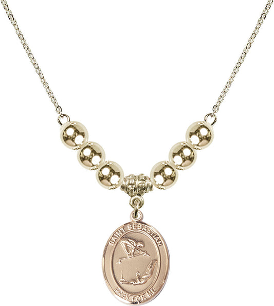 14kt Gold Filled Saint Sebastian/Gymnastics Birthstone Necklace with Gold Filled Beads - 8613