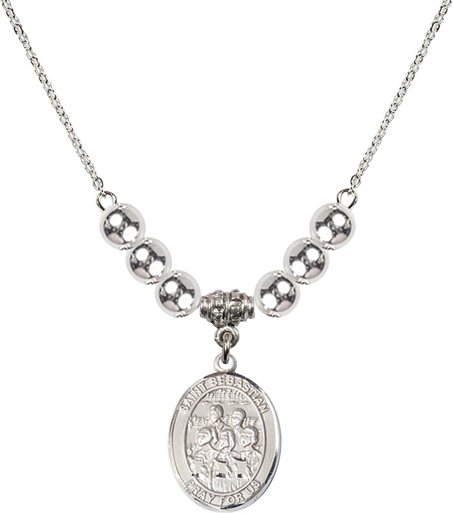 Sterling Silver Saint Sebastian / Choir Birthstone Necklace with Sterling Silver Beads - 8614