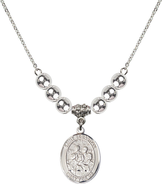 Sterling Silver Saint Sebastian / Choir Birthstone Necklace with Sterling Silver Beads - 8614