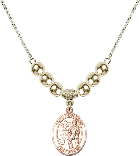 14kt Gold Filled Saint Sebastian/Karate Birthstone Necklace with Gold Filled Beads - 8615