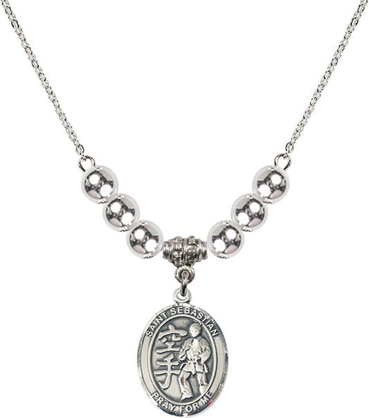 Sterling Silver Saint Sebastian/Karate Birthstone Necklace with Sterling Silver Beads - 8615