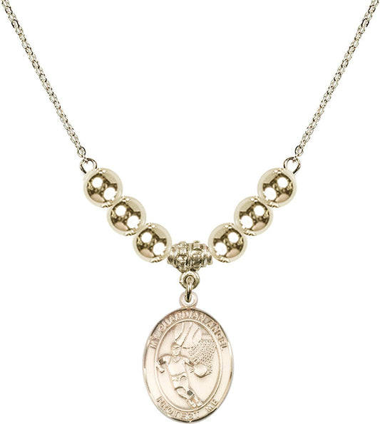 14kt Gold Filled Guardian Angel/Basketball Birthstone Necklace with Gold Filled Beads - 8702