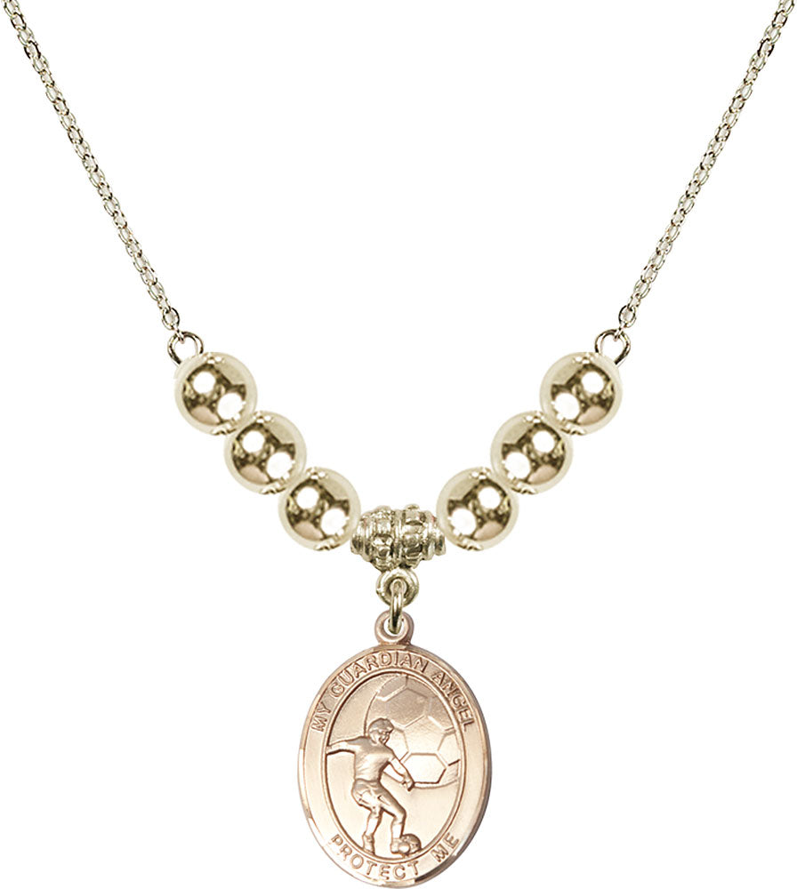 14kt Gold Filled Guardian Angel/Soccer Birthstone Necklace with Gold Filled Beads - 8703