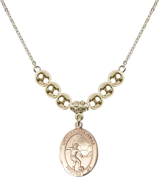 14kt Gold Filled Guardian Angel/Soccer Birthstone Necklace with Gold Filled Beads - 8703