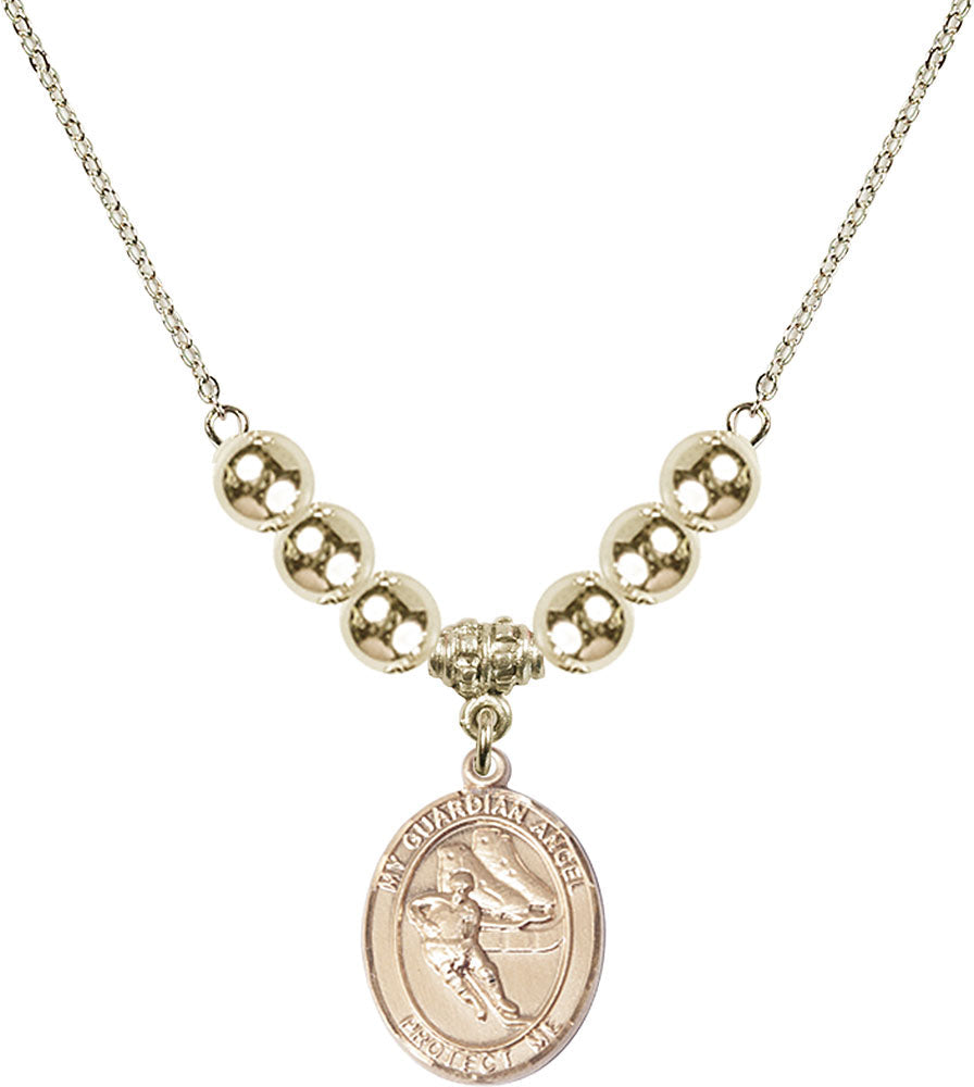 14kt Gold Filled Guardian Angel/Hockey Birthstone Necklace with Gold Filled Beads - 8704