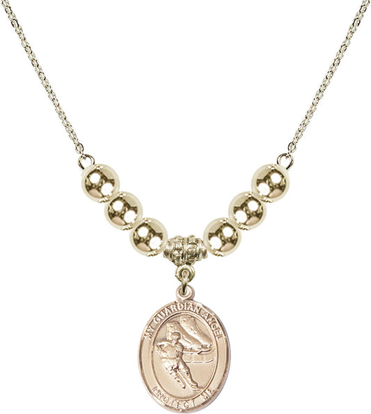 14kt Gold Filled Guardian Angel/Hockey Birthstone Necklace with Gold Filled Beads - 8704