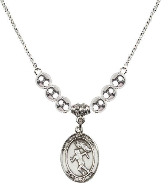 Sterling Silver Guardian Angel/Track&Field-Women Birthstone Necklace with Sterling Silver Beads - 8710