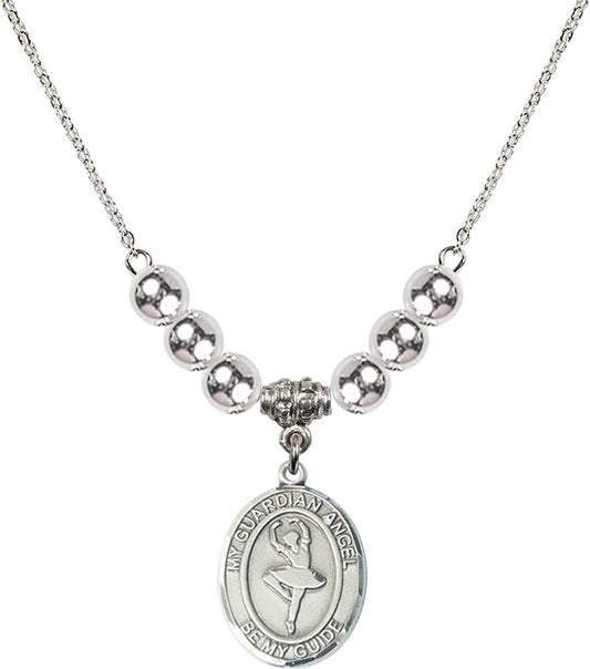 Sterling Silver Guardian Angel/Dance Birthstone Necklace with Sterling Silver Beads - 8712