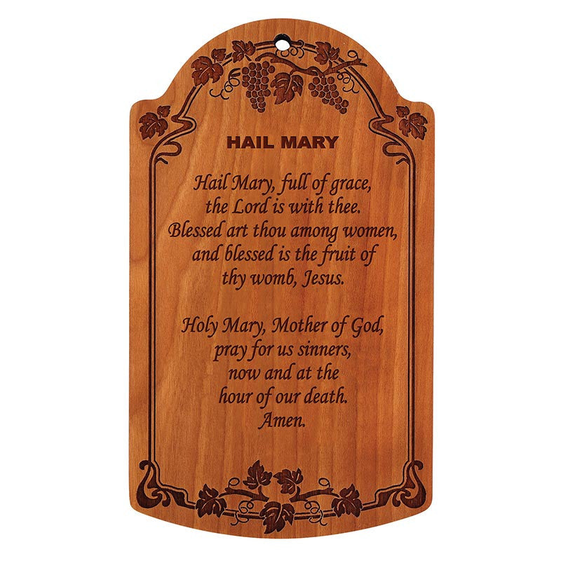 7" Hail Mary Carved Wood Plaque - 4 Pk