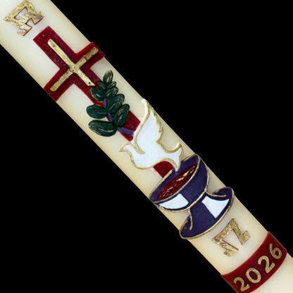 Red Cross With Dove & Chalice Paschal Candle
