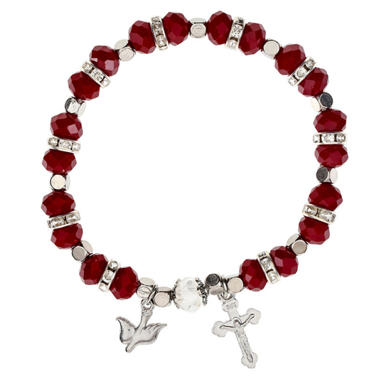 Red & Crystal Holy Spirit Confirmation Rosary Bracelet - 12 Pk