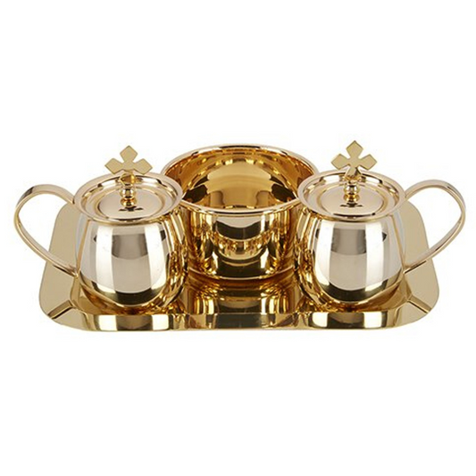 Brass Cruet Set with Tray & Bowl