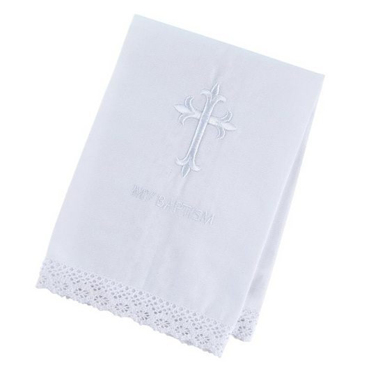 Baptismal Towel with Cross Lace Trim - 4 Pk
